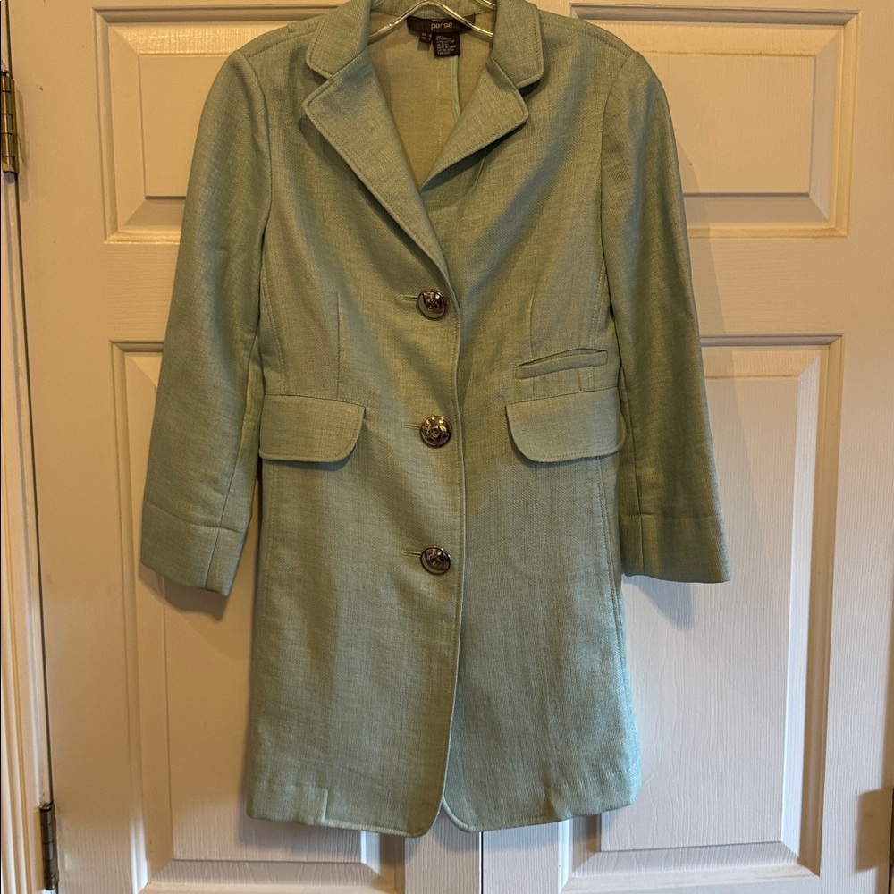 Per Se Jacket Button-Front Coat/Jacket Light Green Nylon/Cotton Size 0